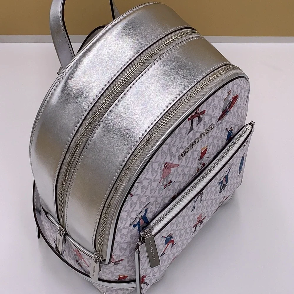 Michael Kors Jet Set Girls Adina Medium Backpack MK Bright White Silver … - Picture 10 of 16